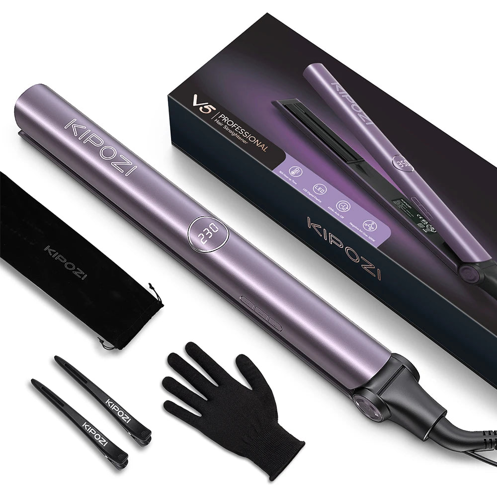 Kipozi 2-in-1 Flacheisen – Professionelles Haarglätter mit Sofort-Heizung, Einstellbarer Temperatur und Digitaler Anzeige