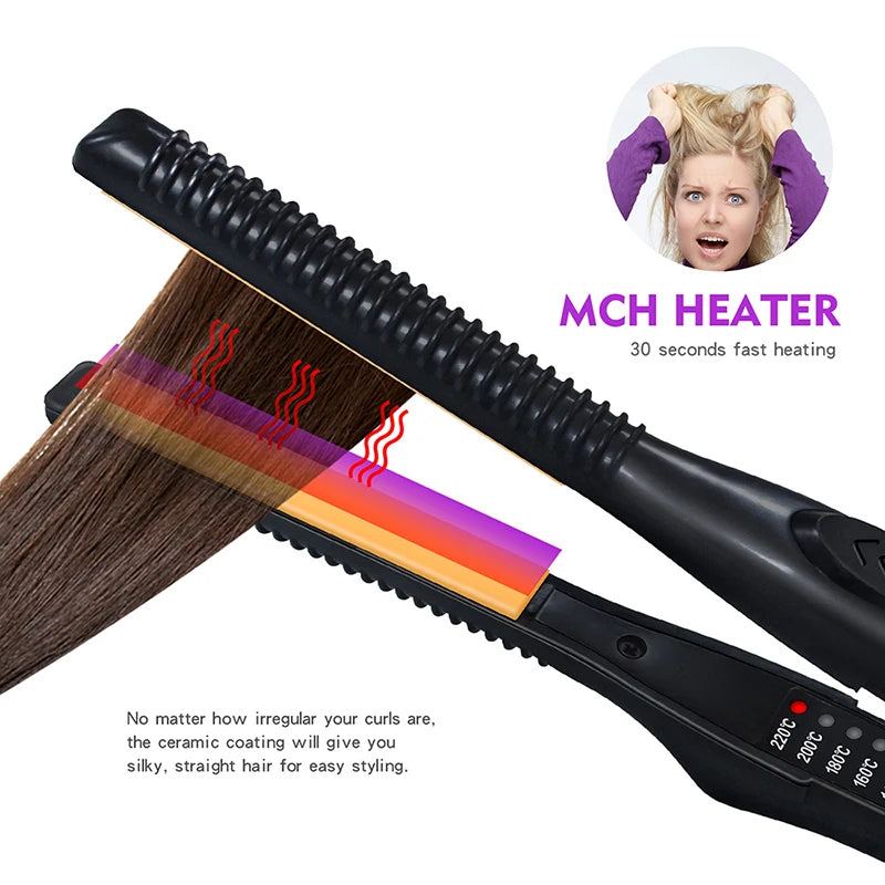 Ultradünner 2-in-1 Haarglätter & Lockenwickler – Professionelles Keramik-Glätteisen für Kurze Haare, Damen und Herren, inkl. Bartglätter