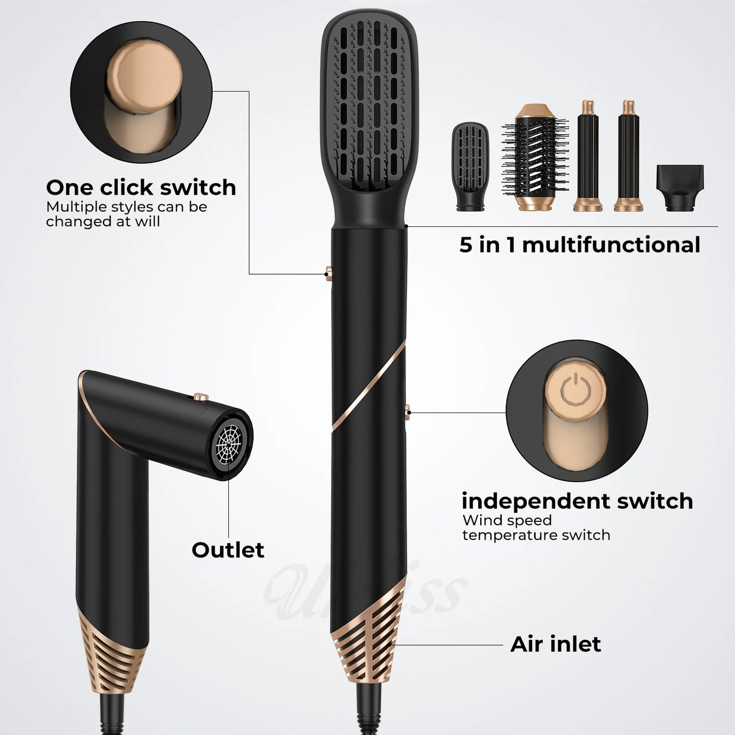 5-in-1 Haartrocknerbürste – Multifunktionales Styling-Tool mit Ionentechnologie für Trocknen, Glätten und Locken