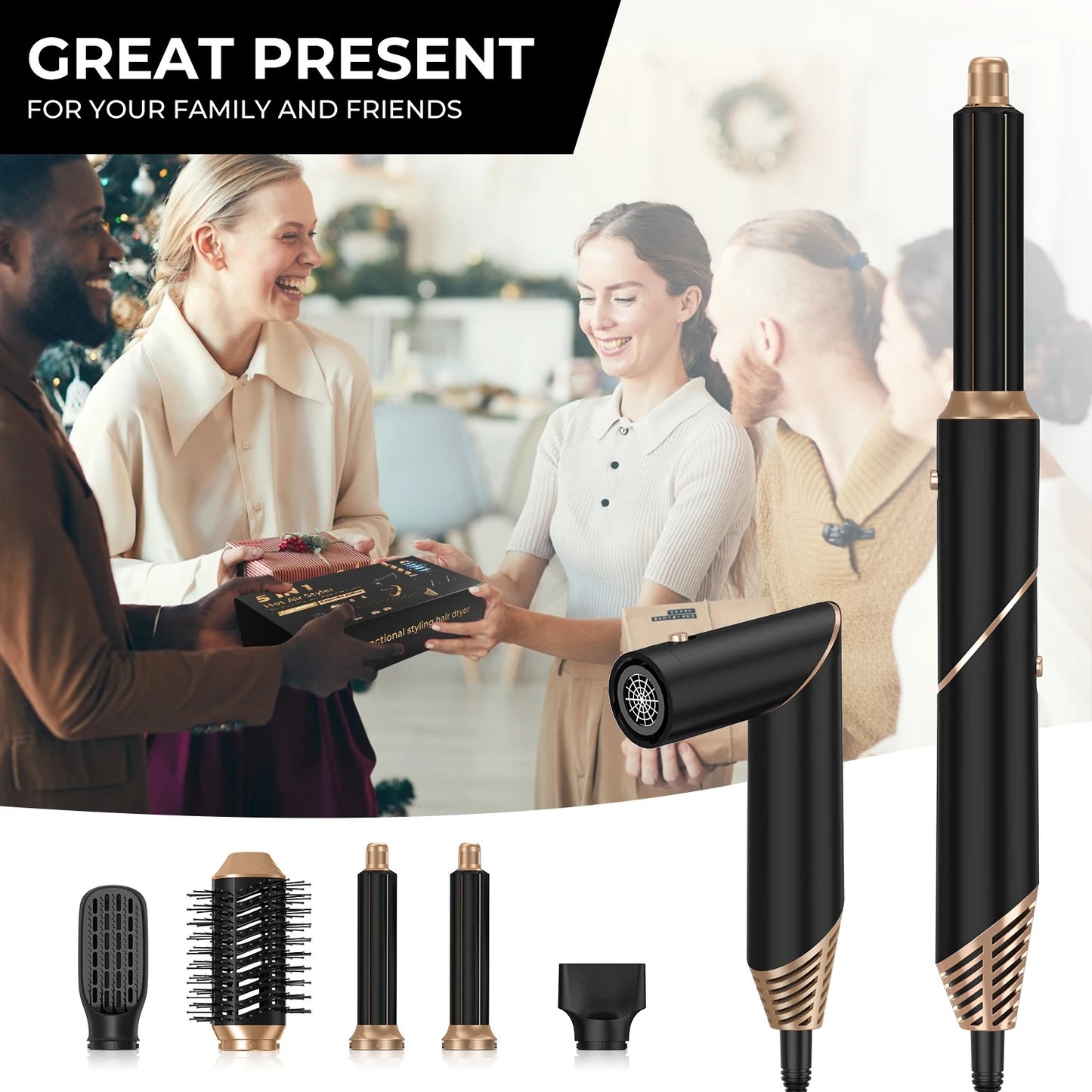5-in-1 Haartrocknerbürste – Multifunktionales Styling-Tool mit Ionentechnologie für Trocknen, Glätten und Locken